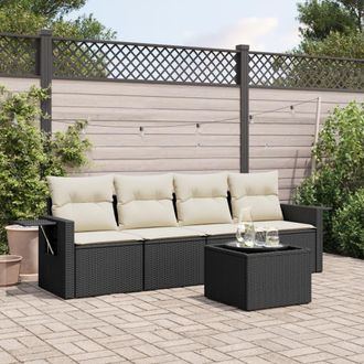 vidaXL Set De Muebles De Jard&iacute;n 5 Pzas Y Cojines Rat&aacute;n Sint&eacute;tico Negro Vidaxl