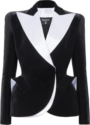 Balmain Gestructureerd Jasje van Fluweel en Satijn - Dames - Blazers - Zwart - 2XS - Satijn - Jassen