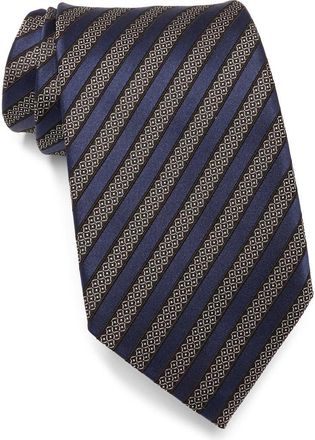 Ermenegildo Zegna Stripe Silk & Cotton Tie in Nvy Strp at Nordstrom