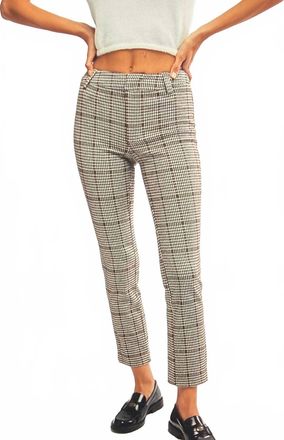 Free People Molly Plaid Slim Pant In Neutral Combo