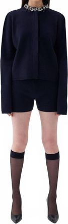 Nocturne Shiny Stone Collar Knit Cardigan In Black