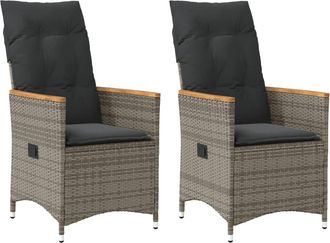 vidaXL Sillones Reclinable Jard&iacute;n Y Cojines 2 Uds Rat&aacute;n Sint&eacute;tico Gris Vidaxl