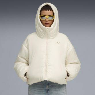 Puma Giacca imbottita e lucida con cappuccio Wardrobe Essentials da donna, Abbigliamento, Bianco, XXS