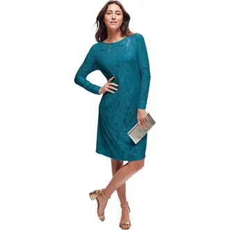 Jessica London Stretch Lace Shift Dress in Deep Teal at Nordstrom, Size 12