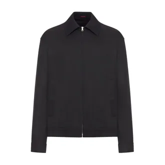 Gucci Light Jackets, male, Black, Size: XL Black Zip Fastening Web-Striped Coat