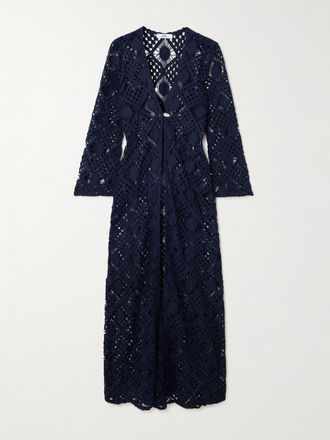 Sara Cristina Copricostume In Cotone Crochet Con Perla Nerea - Blu