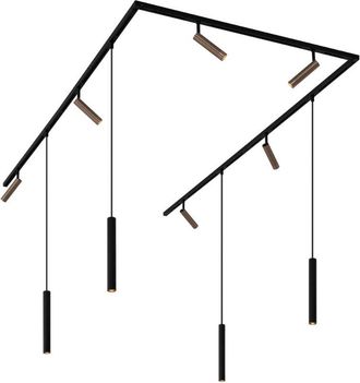 QAZQA Moderno Sistema De Iluminaci&oacute;n De Riel Moderno Con 6 Focos Y 4 Luces Colgantes, Bronce Oscuro, Monof&aacute;sico - Slimline Uzzy Keno Aluminio /met&aacute;lica Adec