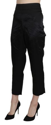 Bencivenga Black High Waist Straight Cropped Dress Trouser Womens Pants