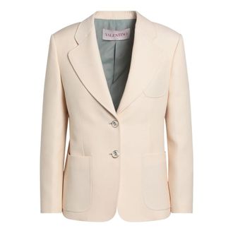 Valentino Garavani Single-Breasted Jacket - Dames - Blazers - Beige - M - Wol - Jassen