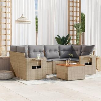 vidaXL Vidaxl - Set Sof&aacute;s De Jard&iacute;n 7 Piezas Y Cojines Rat&aacute;n Sint&eacute;tico Beige