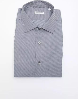 Robert Friedman Mens Classic Fit Striped Dress Shirt - Grey Cotton - Size X-Large