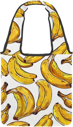 Generic Hand-painted Yellow Banana Reversible Canvas Shoulder Tote - Double-Sided Print, 12oz Cotton, 27cm Drop, Fold-Flat Bag for Travel, Shopping, Street Ou