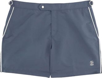 Brunello Cucinelli Mw817045 Zwemshorts met Paspel en Tailleband met Lipjes - Heren - Badkleding - Blauw - Maat: L Nylon