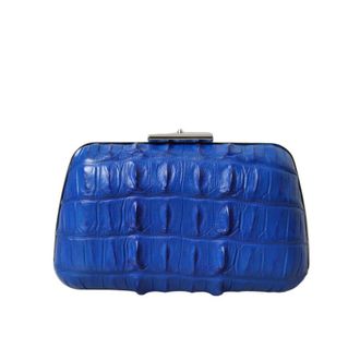Balenciaga Blue Exotic Skin Leather Shoulder Crossbody Box Clutch Bag Crocodile Lamb