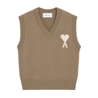Ami Sleeveless Knitwear, male, Beige, Size: M ADC Jacquard Knitted Vest