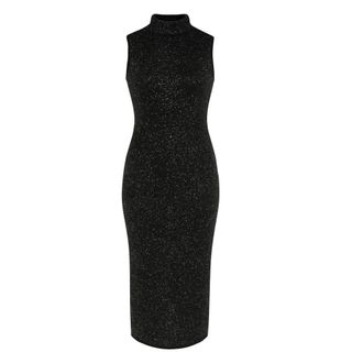 Max Mara Kleedjes, Dames, Zwart, M, Sleeveless Lamé Midi Dress