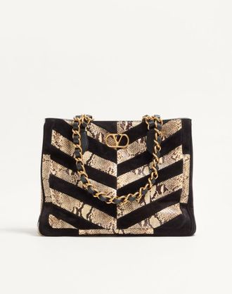 Valentino Garavani Valentino Garavani Laseine Shopping Bag In Python And Chevron-Patterned Suede Wo