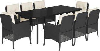 vidaXL Set De Comedor De Jard&iacute;n 9 Pzas Y Cojines Rat&aacute;n Sint&eacute;tico Negro Vidaxl
