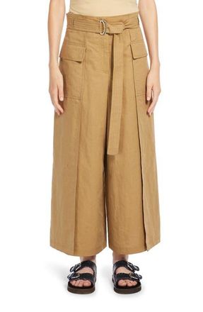 Max Mara Pinide Tie Waist Wide Leg Pants in Beige at Nordstrom, Size 6