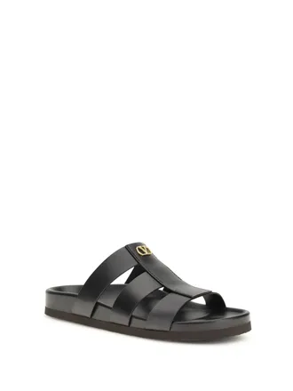 Valentino Garavani Mens Leather Slide Sandals Studshield Black Upper: Calf