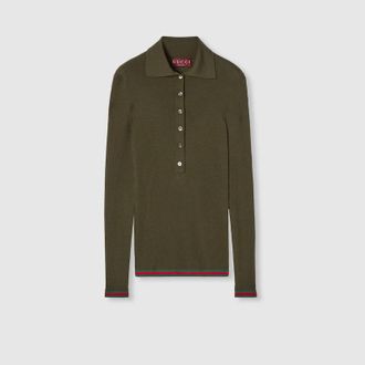 Gucci Cashmere Silk Top With Embroidery, Green, Ready-to-wear
