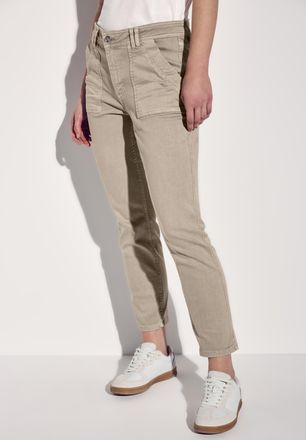 Street One Cargojeans STREET ONE, Damen, Gr. 25, L&auml;nge 28, beige (beige washed), Denim/Jeans, Obermaterial: 81% Baumwolle, 17% Polyester, 2% Elasthan, unifarben,