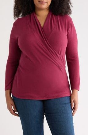 Renee C Surplice V-Neck Long Sleeve Brushed Knit Top in Burgundy at Nordstrom Rack, Size 1 X