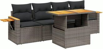 vidaXL Juego De Sof&aacute;s Jard&iacute;n Con Cojines 5 Pzas Rat&aacute;n Sint&eacute;tico Gris Vidaxl