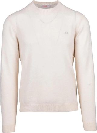 Sun 68 Pullover Girocollo - Heren - Ronde hals truien - Beige - XL - Wol - Truien & Vesten