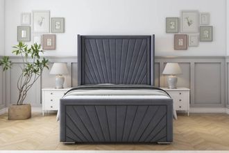Sloomy Rutherford Plush Frame-Mattress-50 Upholstered Wingback Headboard in Dark Grey | Size: Small Double