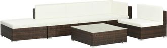 vidaXL Set Muebles De Jard&iacute;n 6 Piezas Y Cojines Rat&aacute;n Sint&eacute;tico Marr&oacute;n Vidaxl