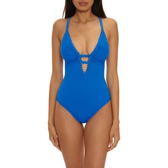 BECCA by Rebecca Virtue Bella Plunge One-Piece Swimsuit in True Blue at Nordstrom, Size Medium