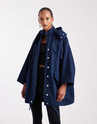 Asos Ultimate - Parka blu navy slavato leggero