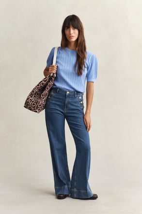 GANT Women Cotton Short Sleeve Sweater (XXL) HYDRANGEA BLUE