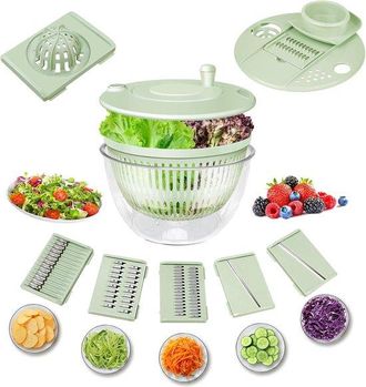No Brand Centrifugadora Y Rebanadora Grande Para Ensaladas Verdes, Lavadora-secadora Multifuncional De Frutas Con 5 Cuchillas Y Colador De Yemas De Huevo Para 