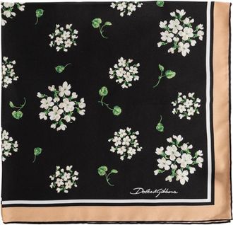 Dolce & Gabbana Foulard van zijde twill met bloemenprint - Dames - Zijden sjaals - Zwart - ONE Size - Accessoires