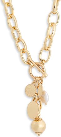 Tasha Faux Pearl Mixed Charm Toggle Necklace in Gold at Nordstrom Rack