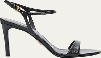 Prada 85mm Vernice Saffiano Leather Ankle-Strap Sandals