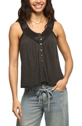 Lucky Brand Lace Trim Sleeveless Cotton Blend Top in Raven at Nordstrom, Size Xx-Large