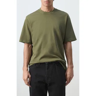 Mango Relaxed Fit Heavyweight Cotton T-Shirt in Olive Green at Nordstrom, Size X-Large