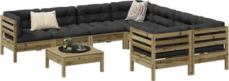 vidaXL Set De Sof&aacute;s Jard&iacute;n 9 Pzas Con Cojines Madera Pino Impregnada Vidaxl