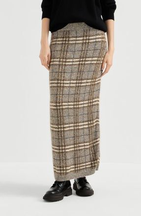 Brunello Cucinelli Dazzling mohair prince of wales knit skirt in Light Brown at Nordstrom, Size X-Small