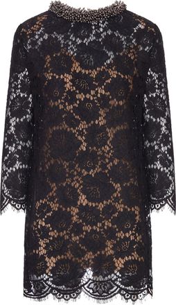 Self Portrait SHORT FLORAL LACE DRESS WITH JEWEL NECK - Self-portrait - Woman