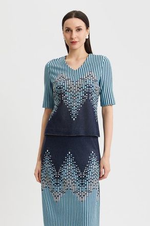 Ming Wang Linear Ombre Soft Knit Top in Indigo/limestone/serene/white at Nordstrom, Size X-Large