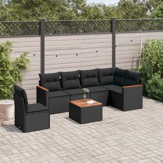 vidaXL Set De Comedor De Jard&iacute;n 7 Pzas Y Cojines Rat&aacute;n Sint&eacute;tico Negro Vidaxl