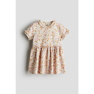 H&M Frill-trimmed Jacquard-jersey Dress in Light Beige/floral at Nordstrom, Size 12M