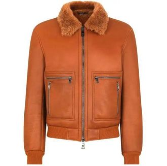 Dolce & Gabbana Tan Leather Trucker Jacket Size XS