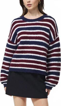 French Connection Chunky Alpaca Crewneck Pullover Sweater In Cabernet/royal Blue
