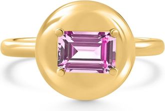 Pompeii3 Candy Button 14k Yellow Gold Emerald Cut Pink Topaz Ring