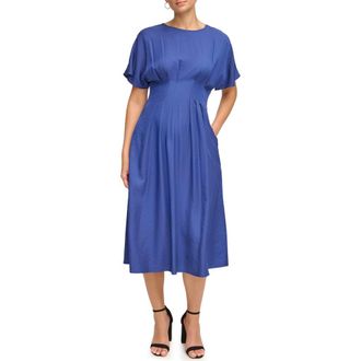 Kensie Short Sleeve Fit & Flare Midi Dress in Navy at Nordstrom Rack, Size 10